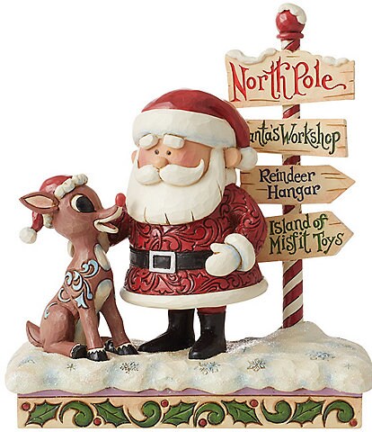 Rudolph Traditions by Jim Shore Rudolph and Santa Next to Sign Figurine
