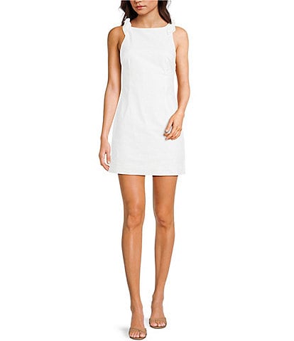 Rumored Coastal Linen Blend Boat Neck Mini Dress