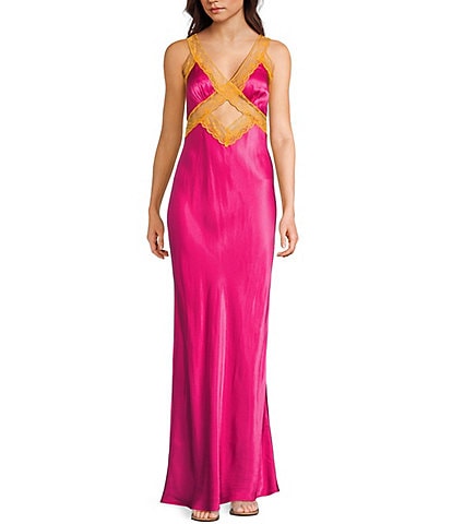 Rumored V-Neck Lace Trim Crossroads Maxi Dress