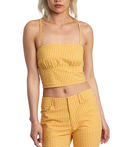 RVCA Brightside Gingham Strappy Back Crop Tank Top