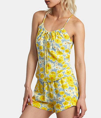 RVCA Lily Floral Print Lace-Up Back Tank
