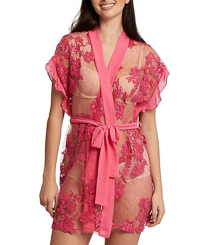 Rya Collection Charming Embroidered Lace Short Wrap Robe