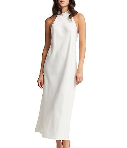 Rya Collection Charming Solid Charmeuse Halter Neck Open Back Gown
