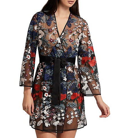 Rya Collection Georgia Floral Embroidered Long Sleeve Coordinating Wrap Robe