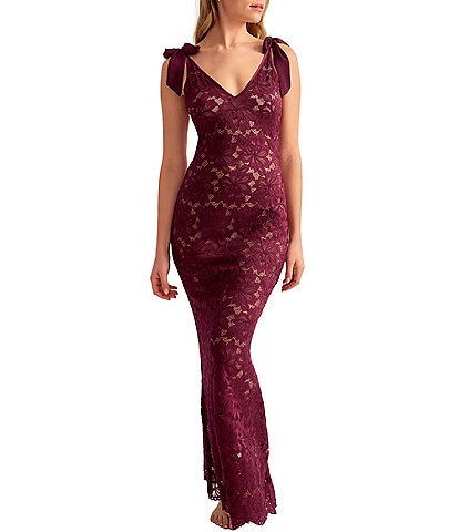Rya Collection Stretch Lace Bow Amour Long Gown