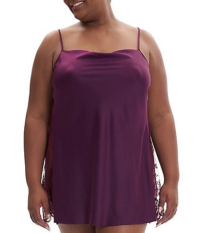 Rya Collection Plus Size Charmeuse and Lace Solid Darling Cowl Neck Sleeveless Chemise
