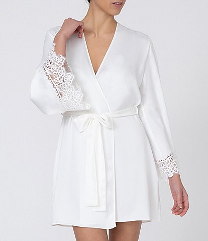 Rya Collection Rosey Charmeuse 3/4 Lace Sleeve Tie Belt Robe