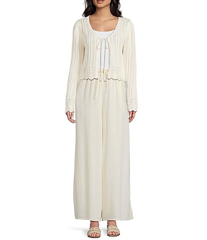 Sadie & Sage Crochet Long Sleeve Front Tie Cardigan