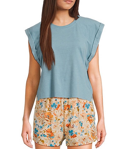 Sadie & Sage Cuff Short Sleeve Ribbed Knit Pullover Top