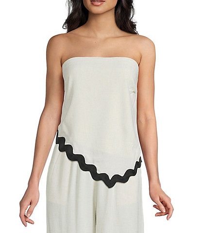 Sadie & Sage Linen Blend Asymmetrical Ric Rac Trim Coordinating Tube Top