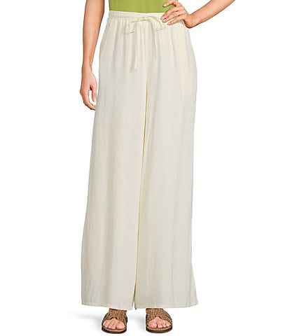 Sadie & Sage Linen Blend Elastic Waist Wide Leg Pull-On Pants