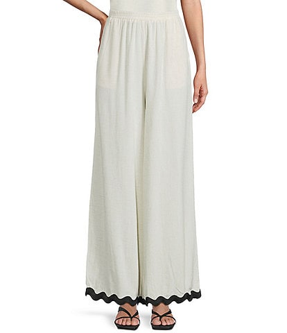 Sadie & Sage Linen Blend Ric Rac Trim Coordinating Wide Leg Pants