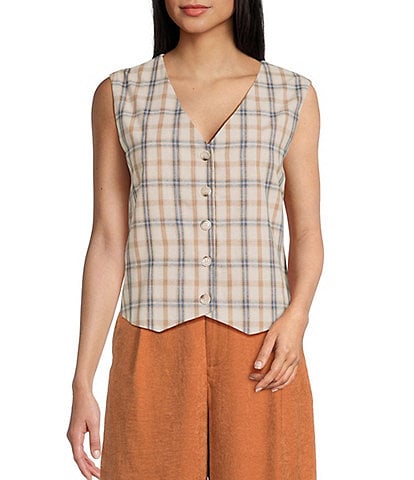 Sadie & Sage Plaid Button Front Vest