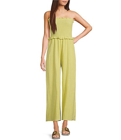 Sadie & Sage Strapless Smocked Bodice Wide Leg Jumpsuit