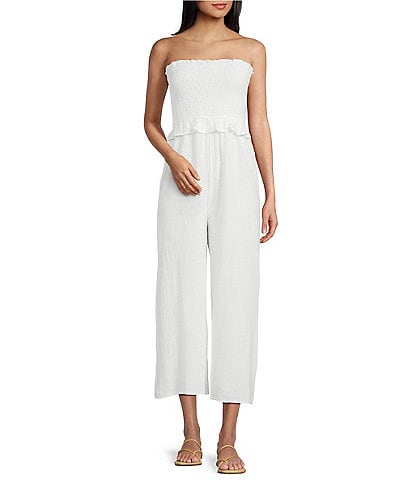 Sadie & Sage Strapless Smocked Bodice Wide Leg Jumpsuit