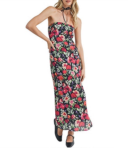 Sadie & Sage Strapless Tube Side Slit Midi Floral Dress