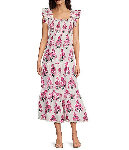 SAIL to SABLE x Amy Littleson McNitt The Debra Hibiscus Print Smocked Maxi Dress