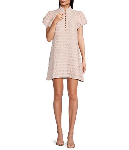SAIL to SABLE x Amy Littleson McNitt The Jane Ric Rac Mandarin Collar Short Puff Sleeve Dress