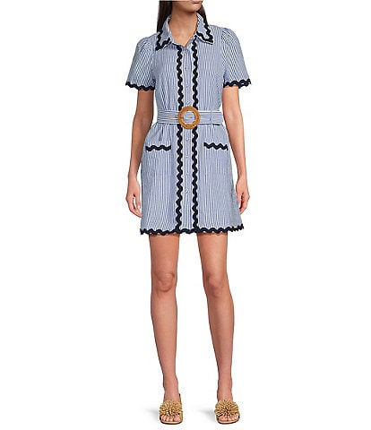 SAIL to SABLE x Style Charade Ella Stripe Print Point Collar Short Sleeve Dress
