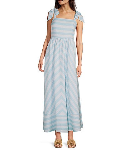 SAIL to SABLE x Style Charade Stripe Print Square Neck Tie Shoulder Sleeveless Maxi Dress