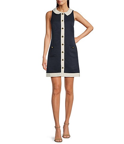 SAIL to SABLE x Style Charade Detachable Collar Sleeveless Button Front Shift Dress