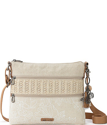 Sakroots Artist Circle Floral Double Zip Coated Canvas Crossbody Bag