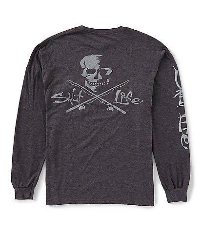 Salt Life Skull And Poles Long Sleeve Heathered Back Graphic T-Shirt