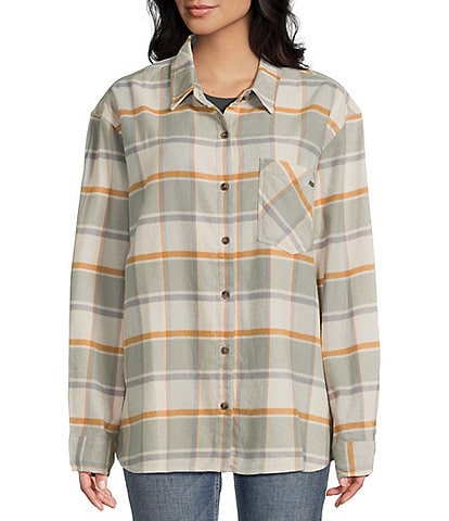 Salty Crew Shore Break Long Sleeve Plaid Oversized Boxy Flannel Shirt