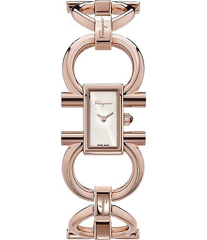 Salvatore Ferragamo Double Gancini Rose Gold Rectangular Bracelet Watch