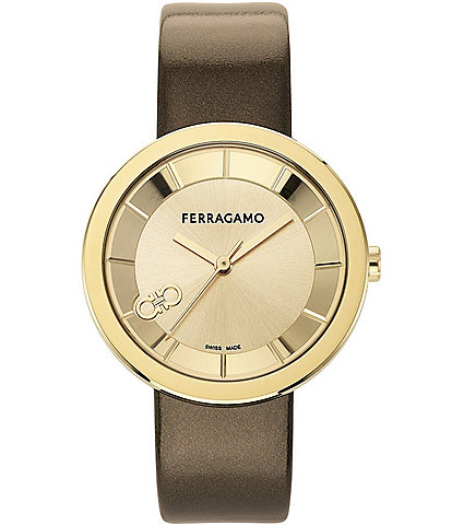 Salvatore Ferragamo Women's Ferragamo Curve V2 Quartz Analog Brown Leather Strap Watch