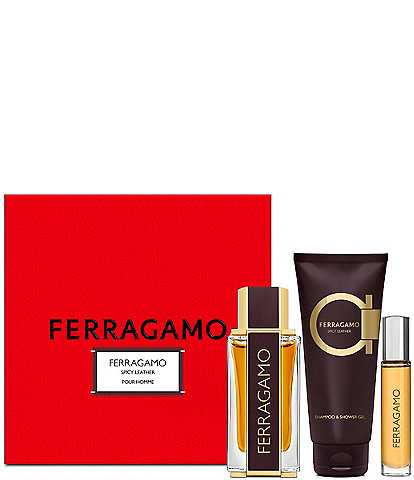 Salvatore Ferragamo Ferragamo Spicy Leather Parfum Men's 3-Piece Gift Set