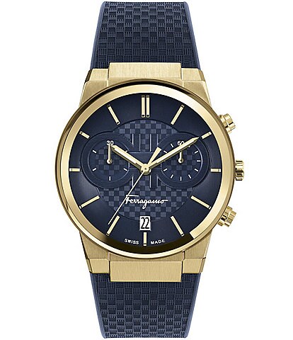 Salvatore Ferragamo Men's Chronograph Sapphire Blue Dial Blue Silicone Strap Watch