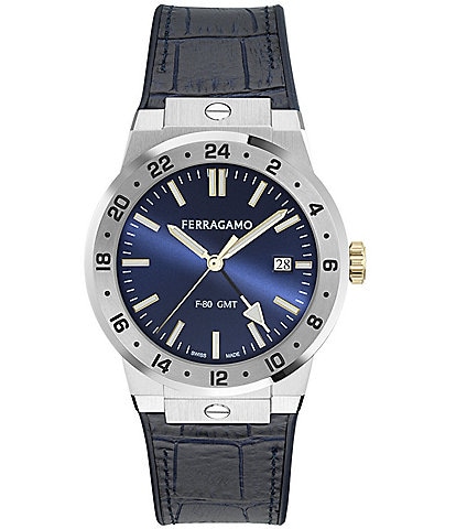 Salvatore Ferragamo Men's F-80 Classic GMT Automatic Leather Strap Watch