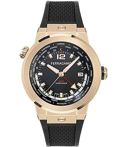 Salvatore Ferragamo Men's F-80 GMT Black Silicone Strap Watch