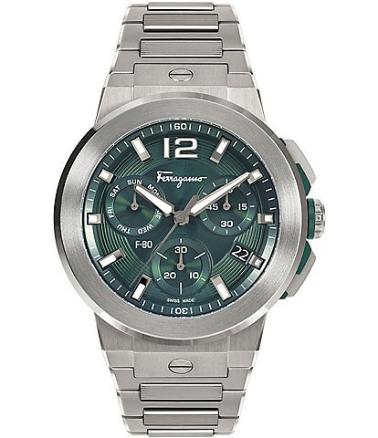Salvatore Ferragamo Men's F-80 Quartz Chronograph Green Sunray Dial Titanium Bracelet Watch
