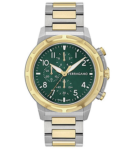 Salvatore Ferragamo Men's Ferragamo Sport Chronograph Two Tone Stainless Steel Bracelet Watch