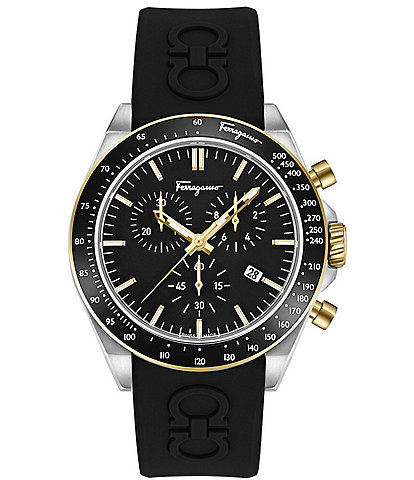 Salvatore Ferragamo Men's Ferragamo Urban Quartz Chronograph Two Tone Logo Black Silicone Strap Watch