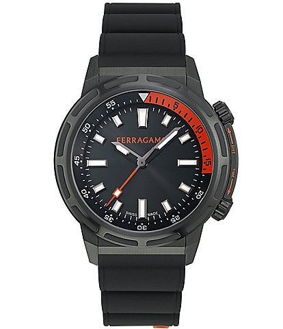 Salvatore Ferragamo Men's Nima Analog Orange Detailed Black Silicone Strap Watch
