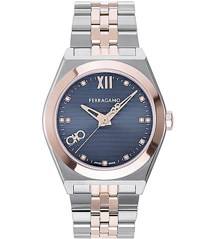 Salvatore Ferragamo Men's Vega New Quartz Analog Silver Pink Gold Two Tone Stainless Steel Bracelet Watch