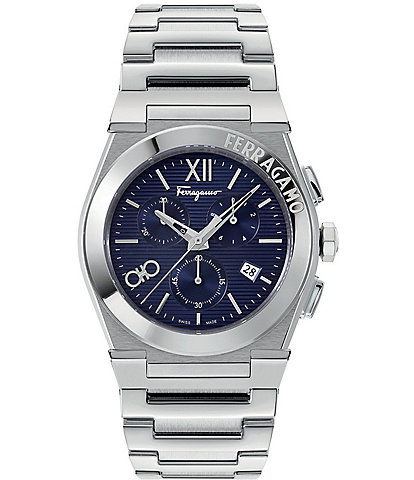 Salvatore Ferragamo Men's Vega Quartz Chronograph Blue Dial Stainless Steel Bracelet Watch