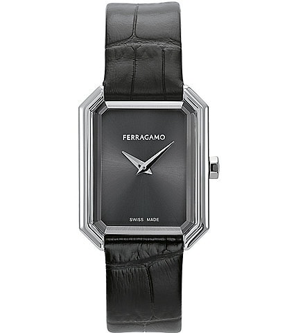Salvatore Ferragamo Women's Crystal Quartz Analog Black Leather Strap Watch
