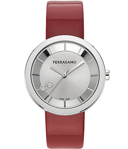 Salvatore Ferragamo Women's Curve V2 Quartz Analog Red Leather Strap Watch
