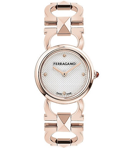 Salvatore Ferragamo Women's Double Gancini Stud Rose Gold Stainless Steel Bracelet Watch