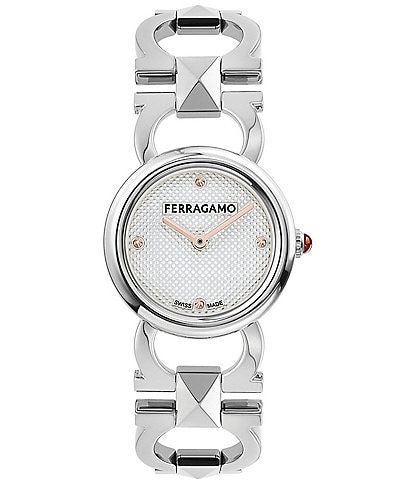 Salvatore Ferragamo Women's Double Gancini Stud Two Hand Stainless Steel Bracelet Watch