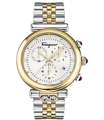 Salvatore Ferragamo Women's Ferragamo Ora Moonphase Quartz Chronograph Two Tone Stainless Steel Bracelet Watch
