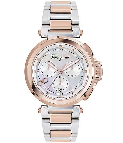 Salvatore Ferragamo Women's Legacy Quartz Chronograph Mother-of-Pearl Dial Two-Tone Stainless Steel Bracelet Watch
