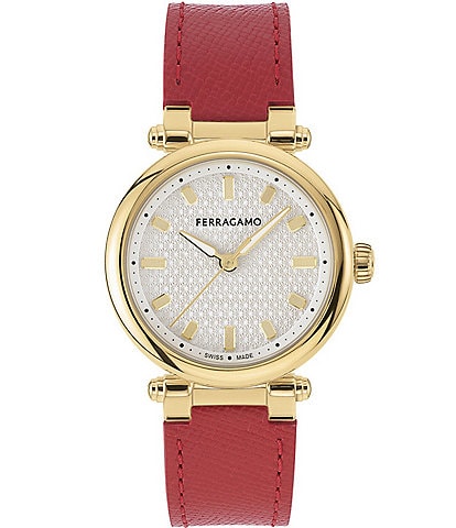 Salvatore Ferragamo Women's Softy Quartz Analog Red Leather Strap Watch