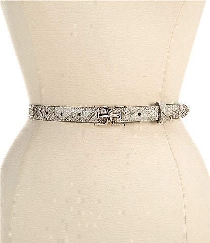 Sam Edelman 0.75#double; Feather Edge Python Printed Leather Logo Belt