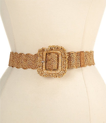 Sam Edelman 1.5#double; Raffia Scallop Edge Woven Belt