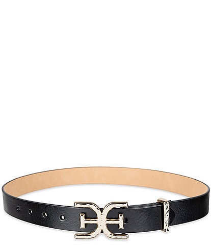 Sam Edelman 30mm Hammered Logo Buckle Leather Belt